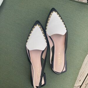 Women's Black and White Studded Flats
